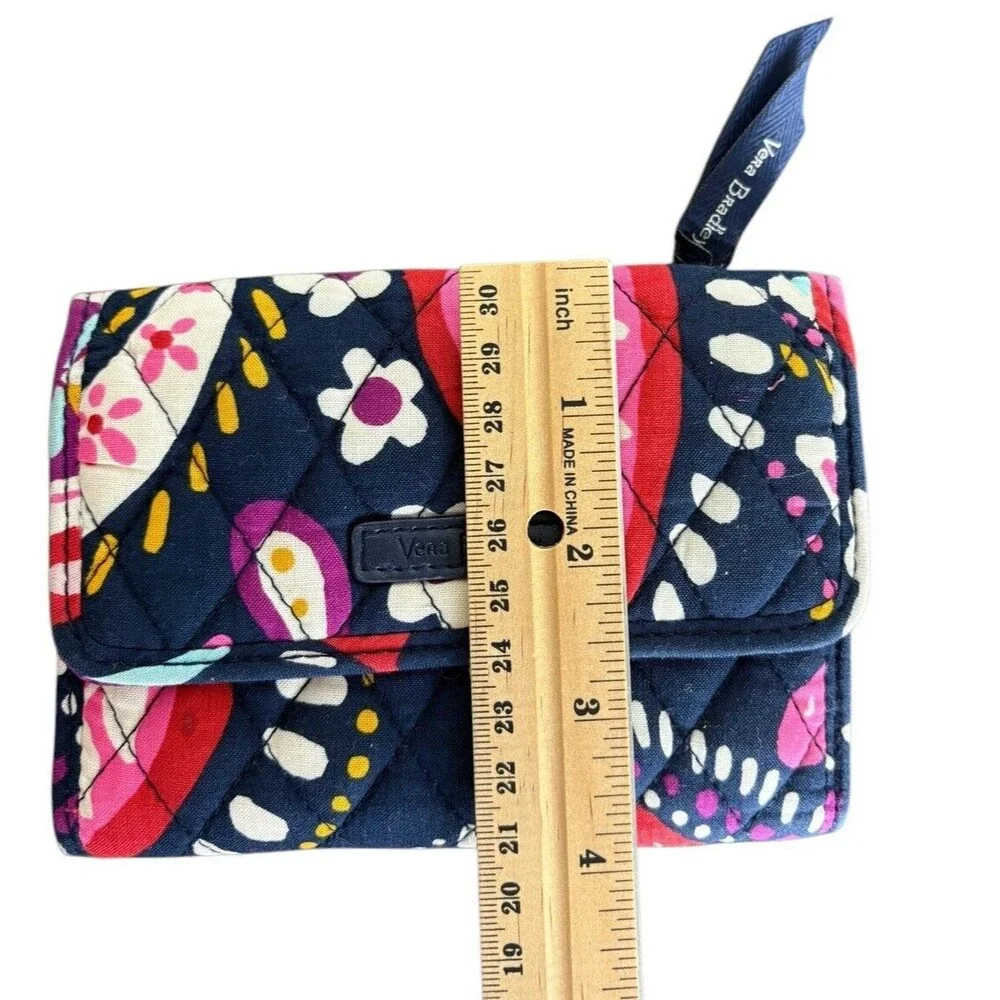 Vera Bradley Painted Paisley Tri-Fold Wallet Window ID Credit Cards Blue Pink